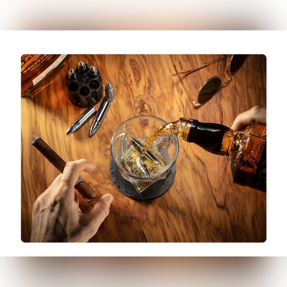 NIB Stainless Steel Bullet Stones Gift Set with Revolver Freezer Base - Picture 5 of 8